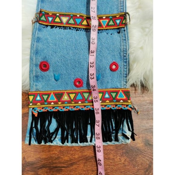 Mudd Cotton Mid Rise Straight Leg Embroidered Fringe Denim Jeans Blue Size 9 - Picture 11 of 14